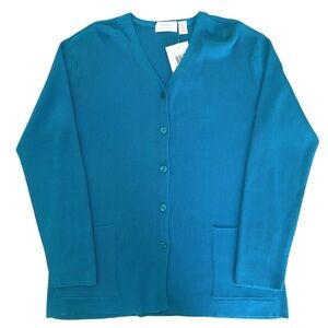 NWT Dana Buchman 100% Cotton Royal Blue Ribbed Button-Front Cardigan Sweater XL